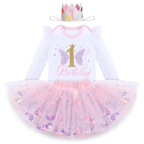 IDOPIP Butterfly 1st Birthday Tutu Outfit for Cake Smash Photo