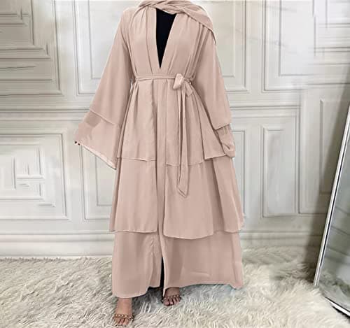 ODIZLI Women's Dubai Style Solid Color Cardigan Robe for Ramadan Modest Fashion