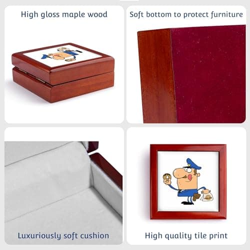 3dRose Funny Cartoon Cop with Donuts Jewelry Box