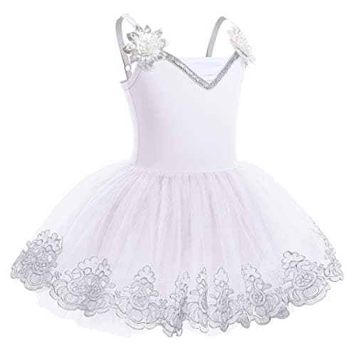 ODASDO Shimmering Sequin Flower Embroidery Ballet Leotard for Girls