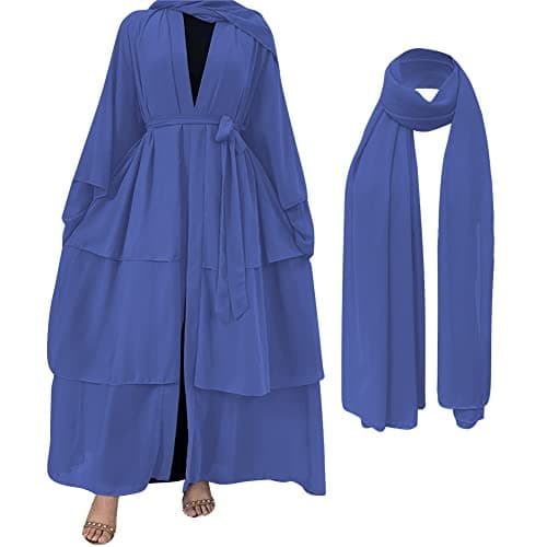 IDOPIP Women's Muslim Abaya Dress - Long Sleeve Dubai Cardigan Robe