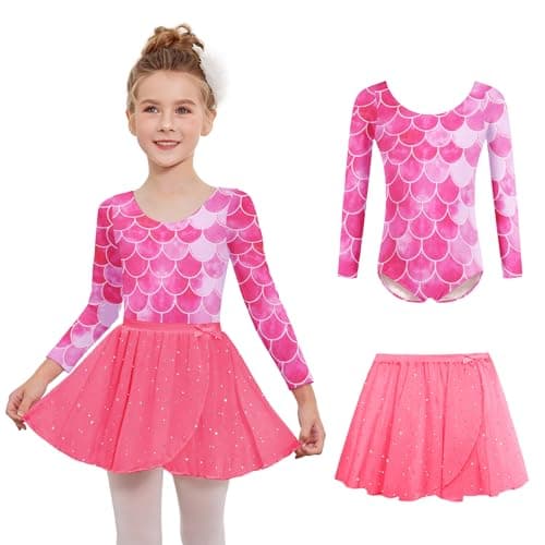 Zaclotre Girls' Long Sleeve Shiny Ballet Leotard Dance Outfit for 3-11Y