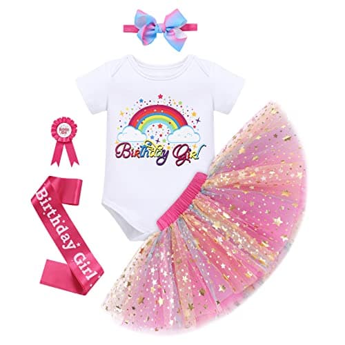 ODASDO Boho Rainbow Birthday Tutu Outfit for Baby Girl Toddler
