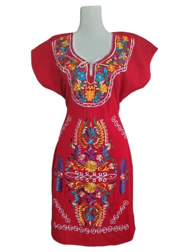 Puerta21 Authentic Mexican Embroidered Long Sleeve Dress (M, Black and Colors)