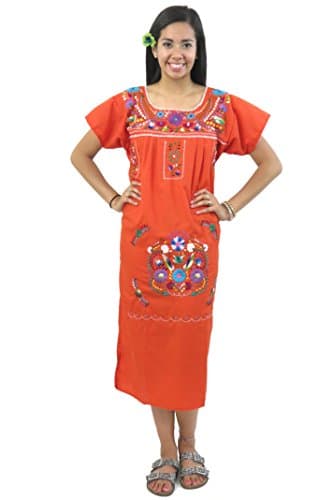 Leos Imports Hand Embroidered Mexican Dress Puebla