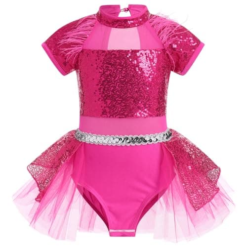 Girls Shiny Sequins Ballet Dance Leotard Tutu Dress