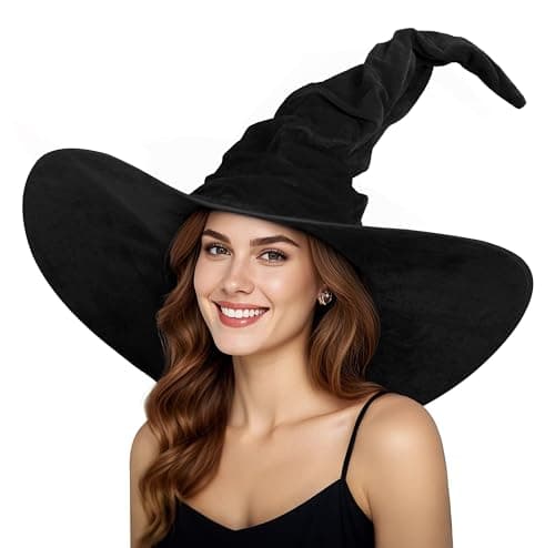 JEGERMIG Women's Oversized Masquerade Witch Hat with Velvet Brim Party Accessory