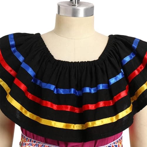 Mexican Folk Ruffle Drape Dress for Girls with Belt