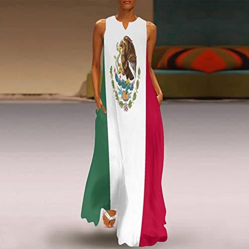 TAIZIYEAH Casual Mexican Flag V-Neck Shift Dress for Women Summer