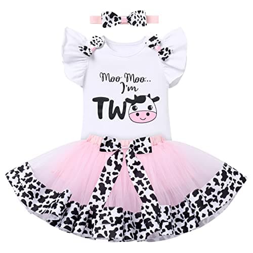 Baby Girl Toddler Kids Farm Animal Cow Theme Birthday Party Outfit