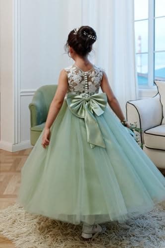 Inpown Lace Applique Tulle Flower Girl Wedding & Bridesmaid Dress