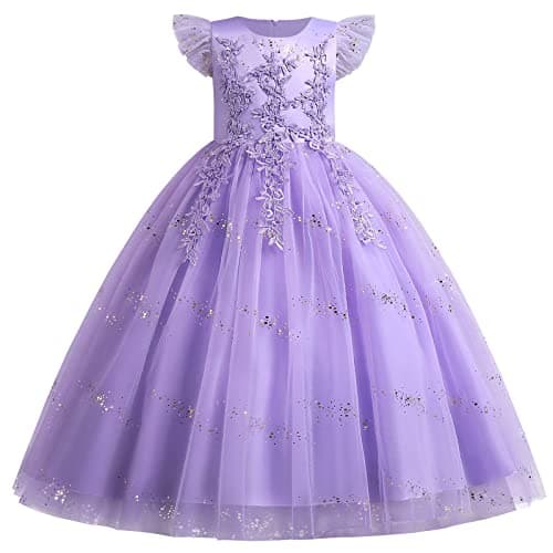 IDOPIP Kids' Flower Girl Lace Formal Long Tulle Dress for Weddings Bridesmaids