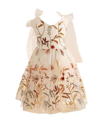 LalaMira Floral Embroidered Toddler Girls Wedding Dress Tulle Photo Shoot