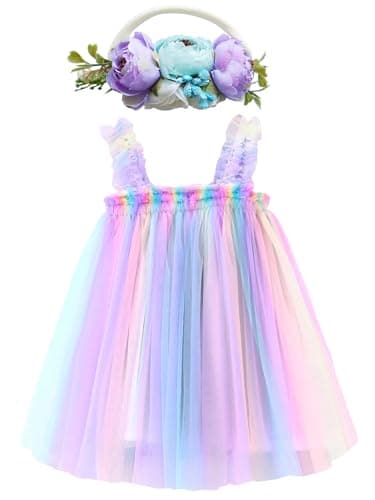 Rainbow Tutu Dress with Flower Headband for Toddlers