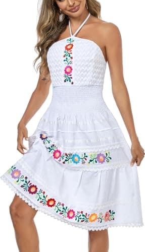 Embnoyes Black Flowy Halter Mini Dress for Women