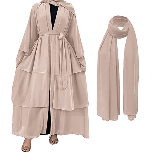 IDOPIP Women's Muslim Abaya Dress - Long Sleeve Dubai Cardigan Robe