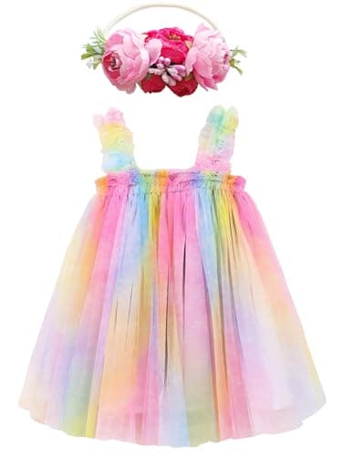 Rainbow Tutu Dress with Flower Headband for Toddlers