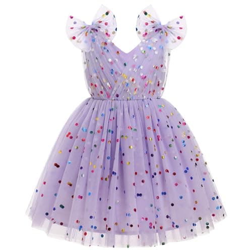 IMEKIS Girls' Butterfly Sparkle Tulle Dress for Weddings and Birthdays 2-10T