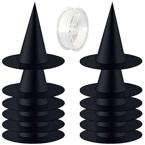 Black Witch Hats with Hanging Decorations for Halloween Party