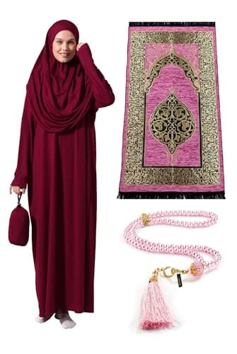 ihvan Online Muslim Women's One-Piece Prayer Dress & Rug & Beads Set