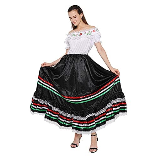 FantastCostumes Women's Traditional Mexican Senorita Lace Flower Dress for Festival Party