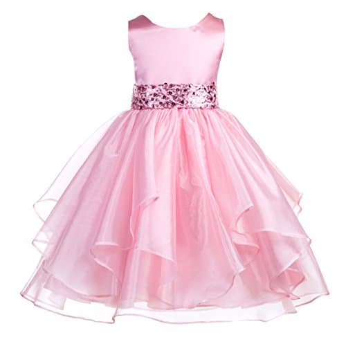 ekidsbridal Asymmetric Ruffled Organza Sequin Flower Girl Dress