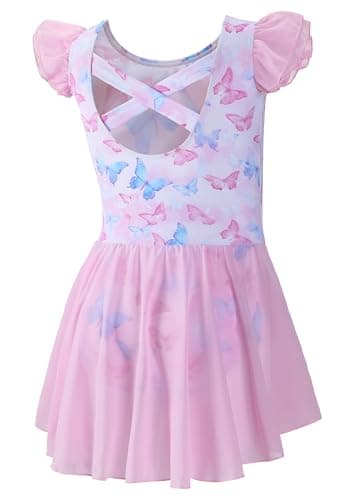 DIPUG Girls' Ballet Leotard with Skirt and Flutter Sleeves