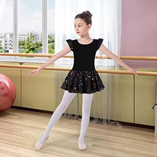 DANSHOW Girls' Shiny Ruffle Sleeve Ballet Leotard & Skirt Dancewear