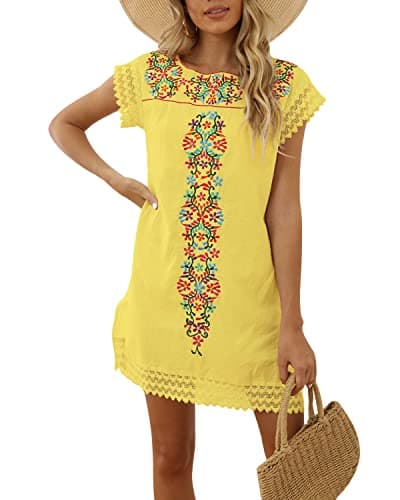 Mexican V-neck Summer Dress for Women Traditional Embroidery Black White