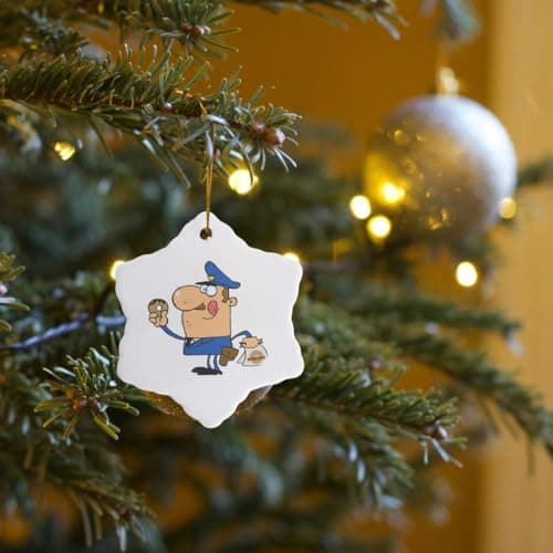 Funny Cop Eating Donuts Snowflake Ornament for Police Officers