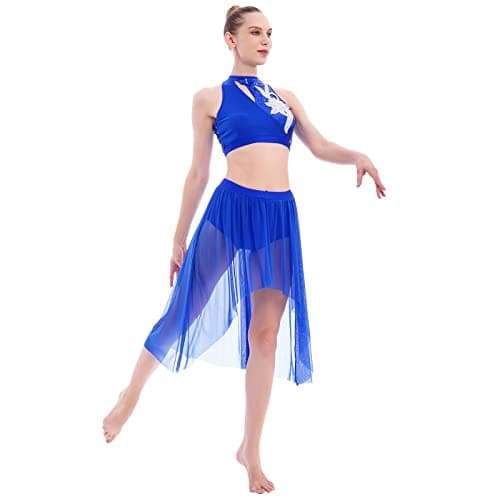 ODASDO Women's Modern Contemporary Dance CostumeCrop Top & Mesh Tulle Skirt