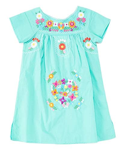 Unik Traditional Mexican Girl Embroidered Cultural Dress Size 2-14 Navy White Pink Mint Coral