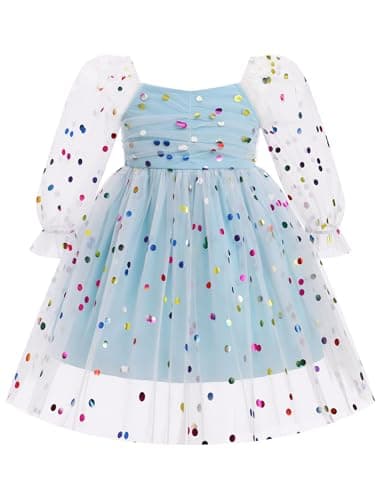 ODASDO Girls' Square Neck Mesh Long Sleeve Tutu Dress for Special Occasions