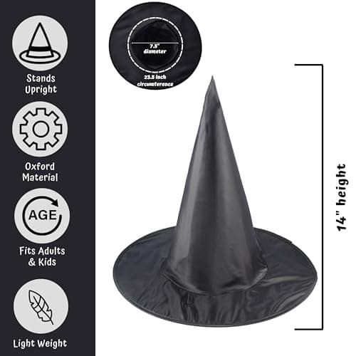 Witch Hat for Women, Kids, and Adults - Costume Accessory & Halloween Decoration