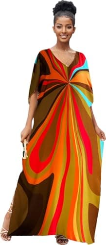 RanRui Ethnic Floral Kaftan Dress for Women Boho Swim Cover-Up