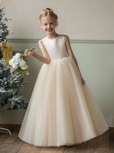 MCieloLuna Flower Girl Satin Tulle Wedding & Communion Dresses