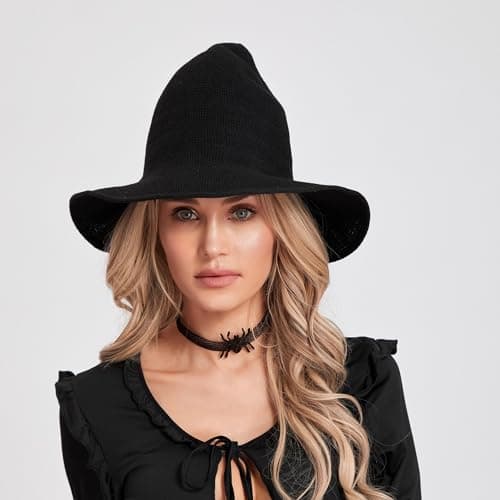 Edoneery Women's Wide Brim Foldable Halloween Witch Hat