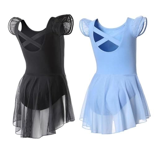 Girls Ballet Leotards with Skirt and Flutter Sleeves