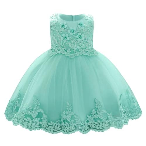 OBEEII Toddler Christening Baptism Tutu Dress with Flower Embroidery