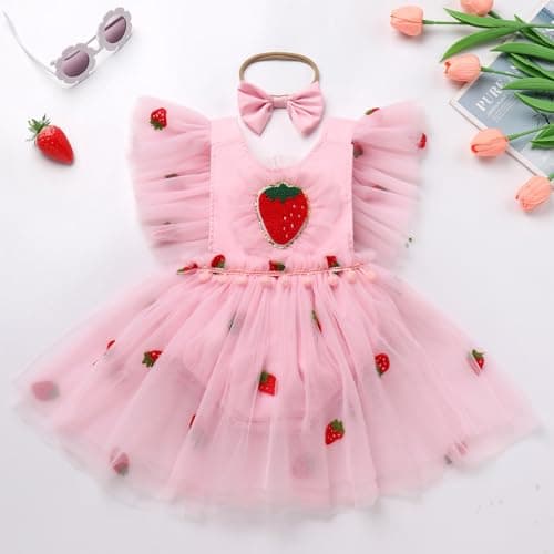 ODASDO Infant Baby Girls Strawberry Flower Dress