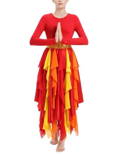 AFAVOM Women's Gold Metallic Praise Dance Dress Liturgical Dancewear