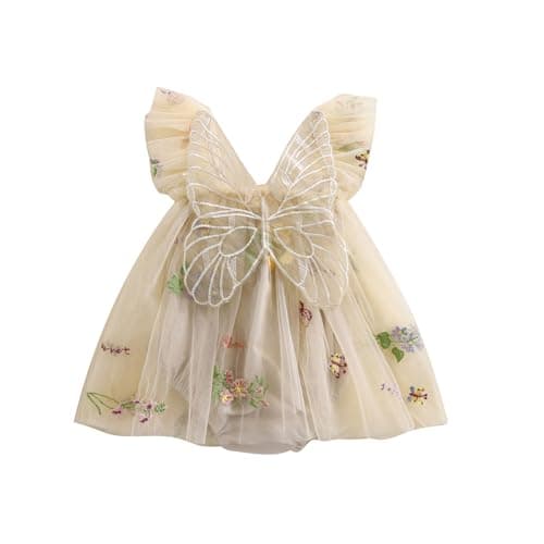 Shibaozi Toddler Flower Butterflies Sleeveless Romper Dress