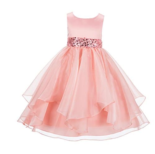 ekidsbridal Asymmetric Ruffled Organza Sequin Flower Girl Dress