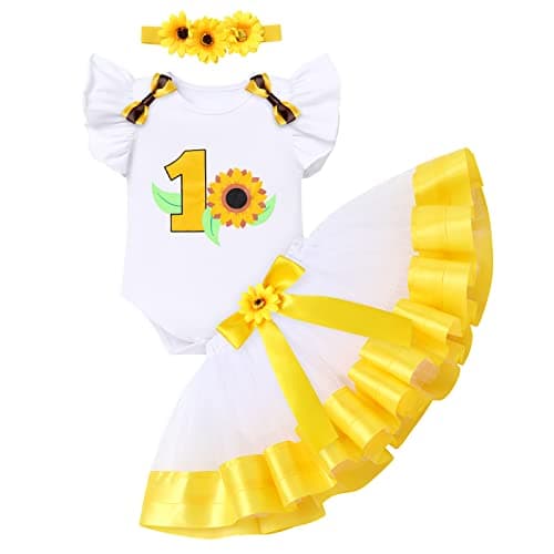 ODASDO Baby Girl First Birthday Outfit with Flower Print Tutu Skirt & Crown