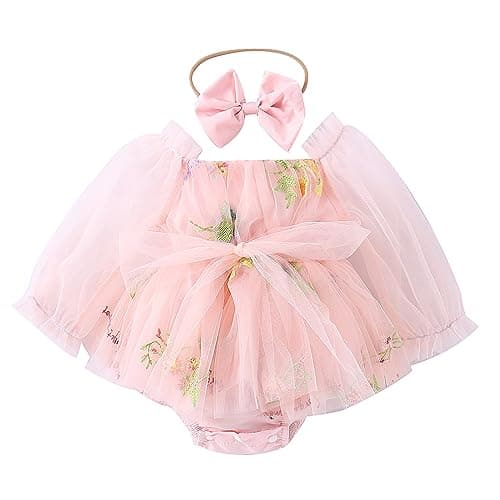 Newborn Baby Girl Flower Embroidery Tutu Princess Bodysuit