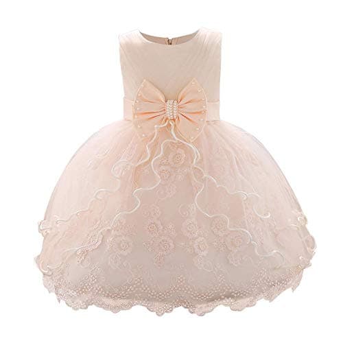 OBEEII Baby Girl Christening Tutu Dress with Flower Embroidery