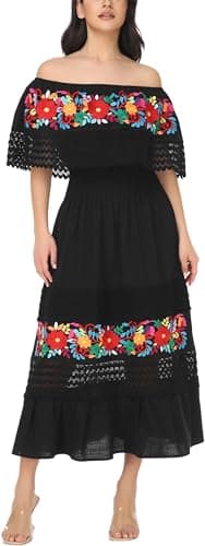 Embnoyes Boho Embroidered Maxi Lace Wedding Dress for Women