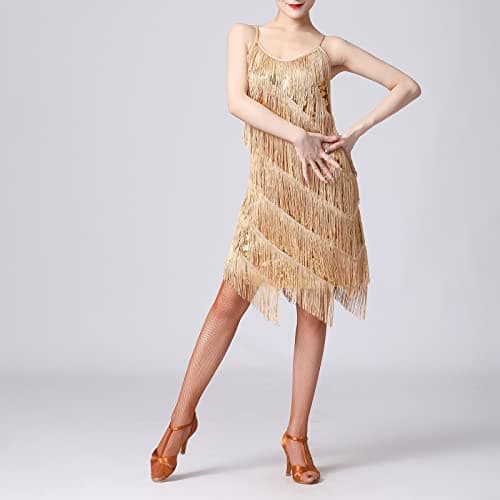 Latin Dance Dress for Adult Women with Sequins and Tassels