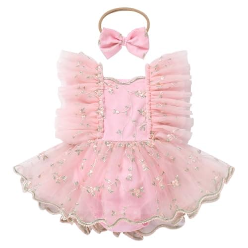 ODASDO Baby Girl Floral Tulle Tutu Romper Dress for First Birthday Cake Smash