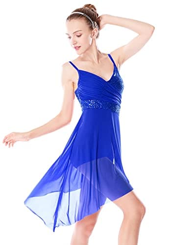 ELLYDOOR Women's Modern Lyrical Ballet Asymmetrical Tulle Leotard Skirted Costumes